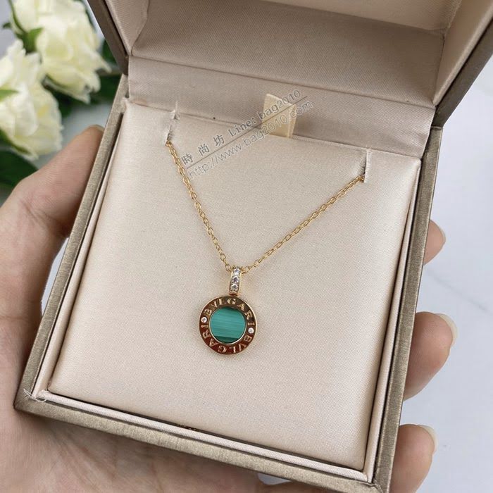 Bvlgari飾品 寶格麗天然孔雀石大號圓餅項鏈 通體925純銀項鏈  zgbq3275